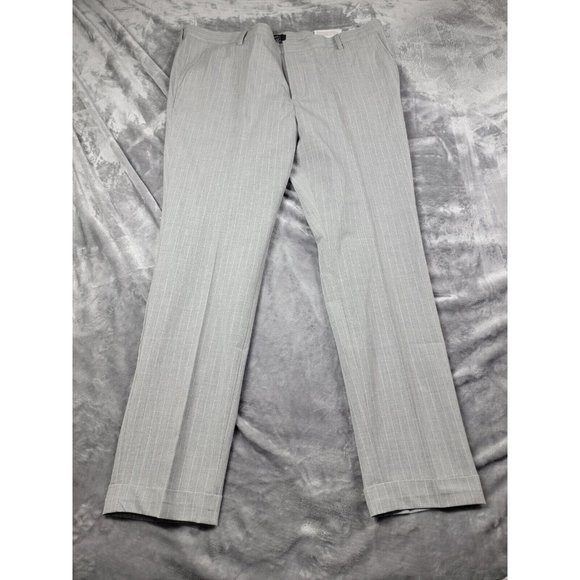 Women's H&M Skinny Fit Cropped cuffed Dress Pants Gray white striped Sz 38 40x29 - Picture 1 of 10